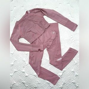 Women's Gymshark Work Out Set Long Sleeve Crop Top & Leggings Pink Sz Medium